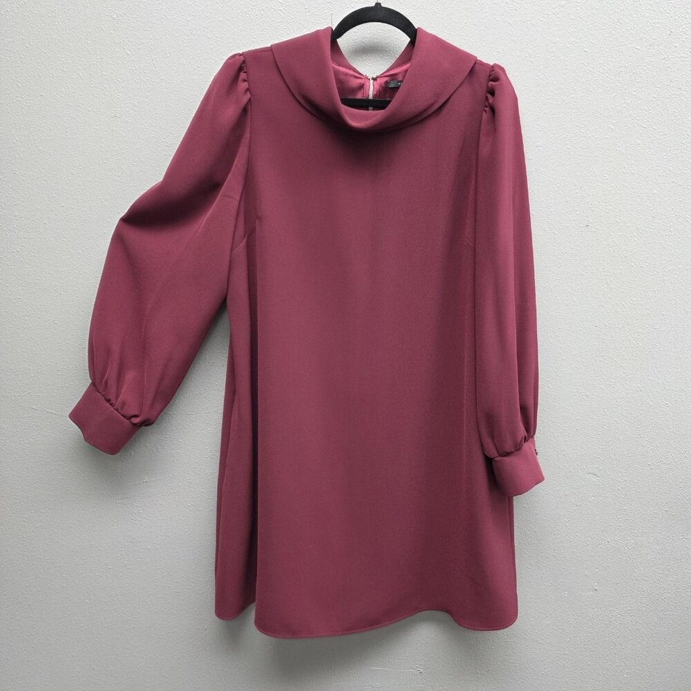 Alex Marie Dress Womens 16 Burgundy Cowl Neck Long Sleeve Lined Shift Pockets